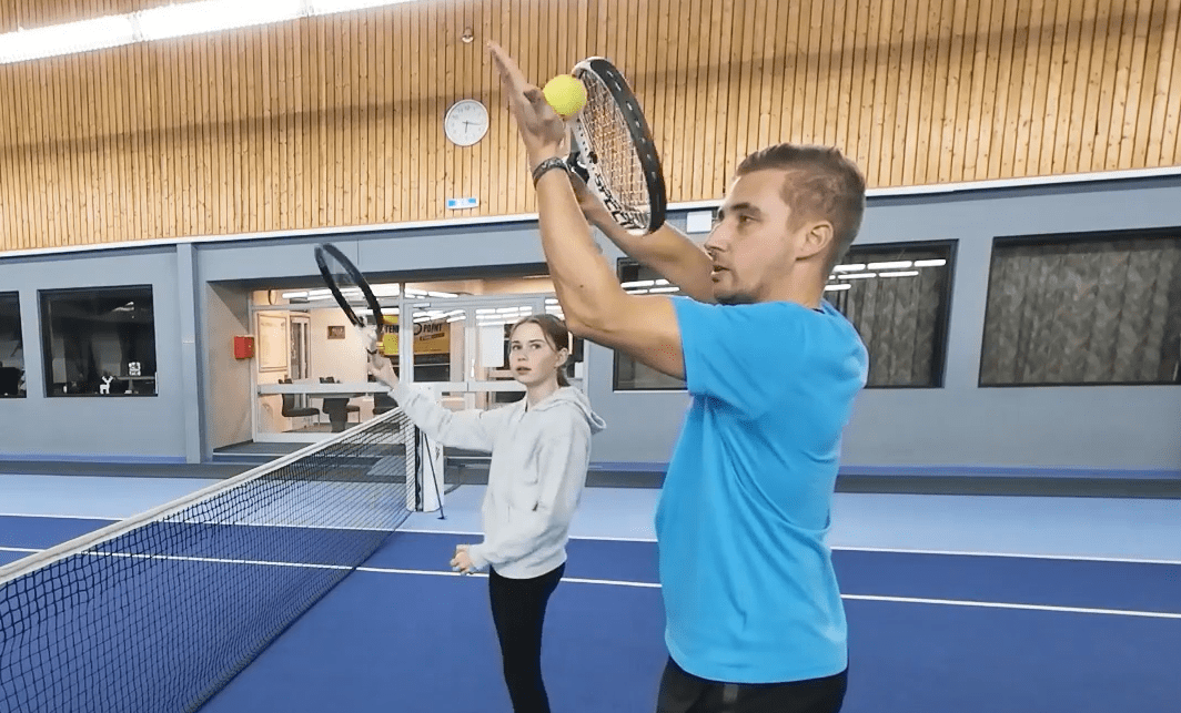 Hand as a ramp: The racket is then swung