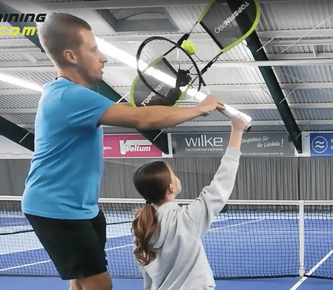 The Topspin Pro training aid can be used to simulate the correct position for throwing the ball.
